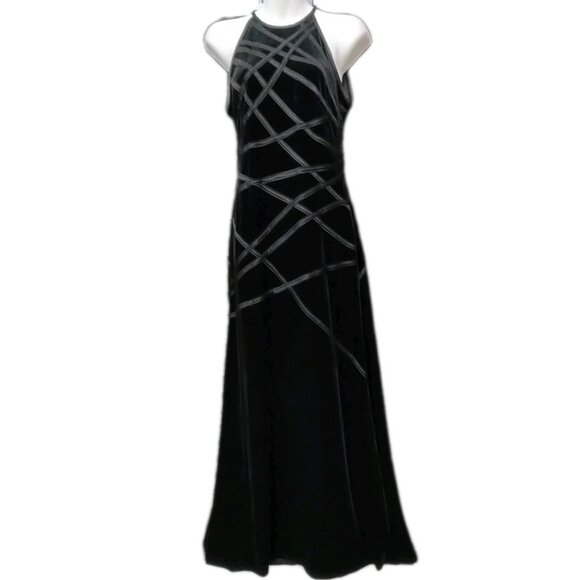 Cache Vintage Formal Velvet Dress Black Full Length Gown Halter Size Small - Picture 1 of 9